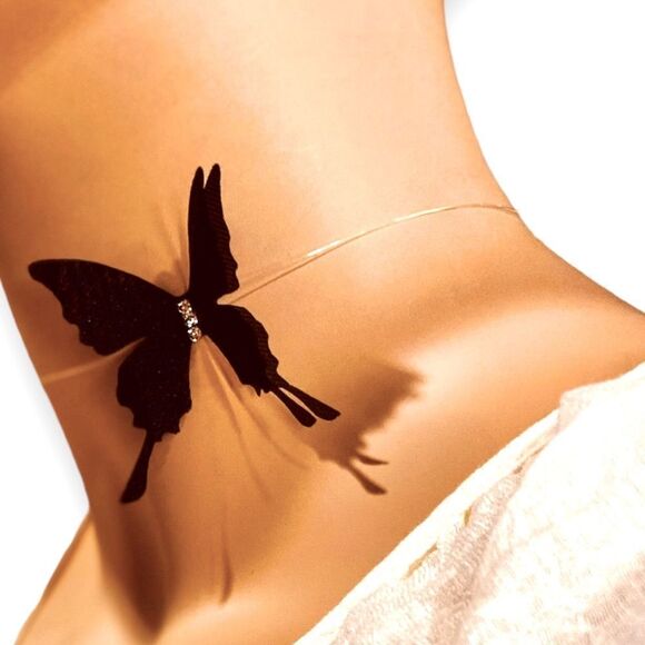 Wild Time Fashion Jewelry - Black Butterfly Wings Glitter Choker Necklace NEW